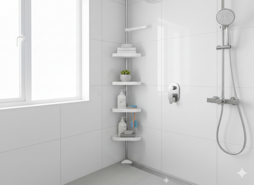 Mensola Doccia Angolare Telescopica in Alluminio - Regolabile da 4 Ripiani