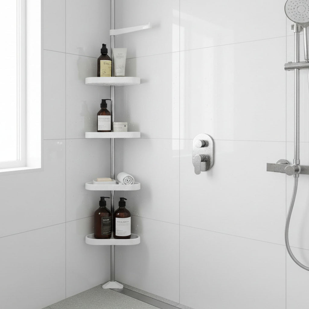 Mensola Doccia Angolare Telescopica in Alluminio - Regolabile da 4 Ripiani