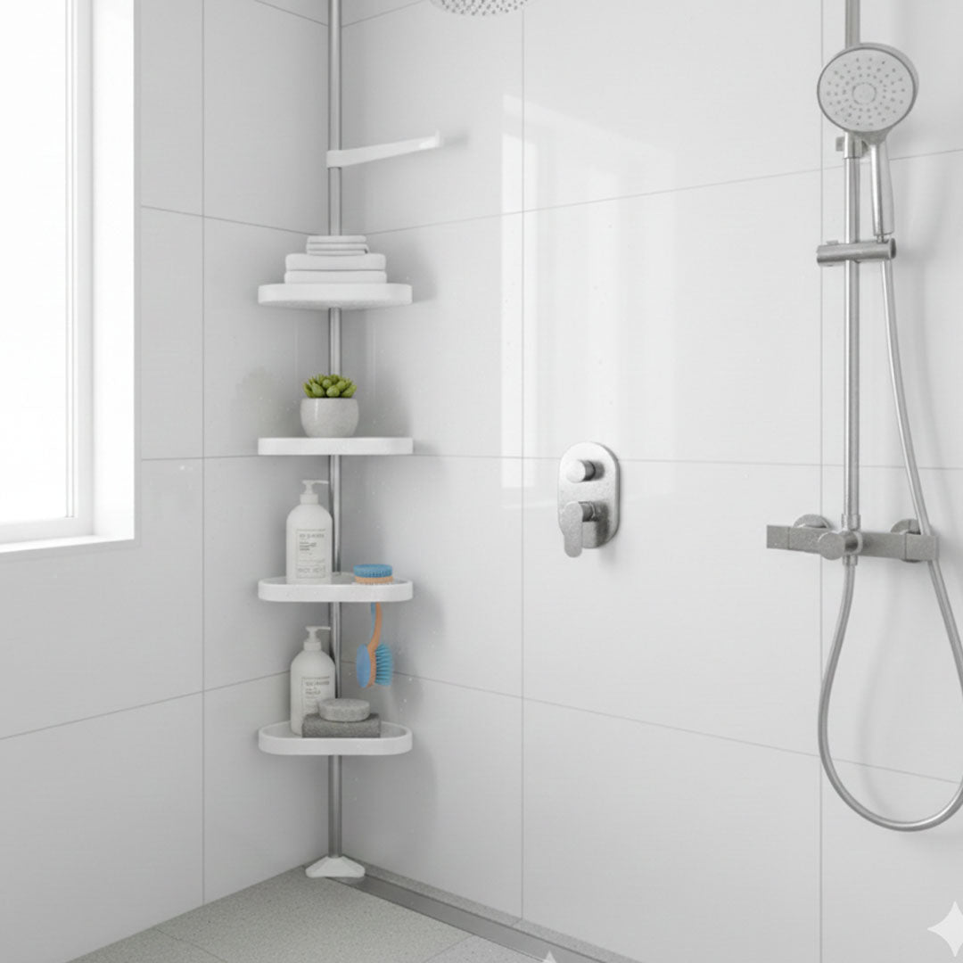 Mensola Doccia Angolare Telescopica in Alluminio - Regolabile da 4 Ripiani